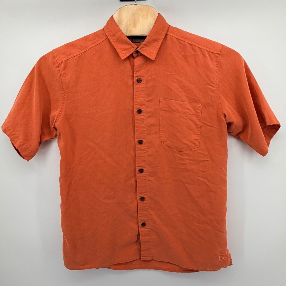 REI Button Down Shirt Medium Orange Modal Blend‎ Short Sleeve Pocket Mens